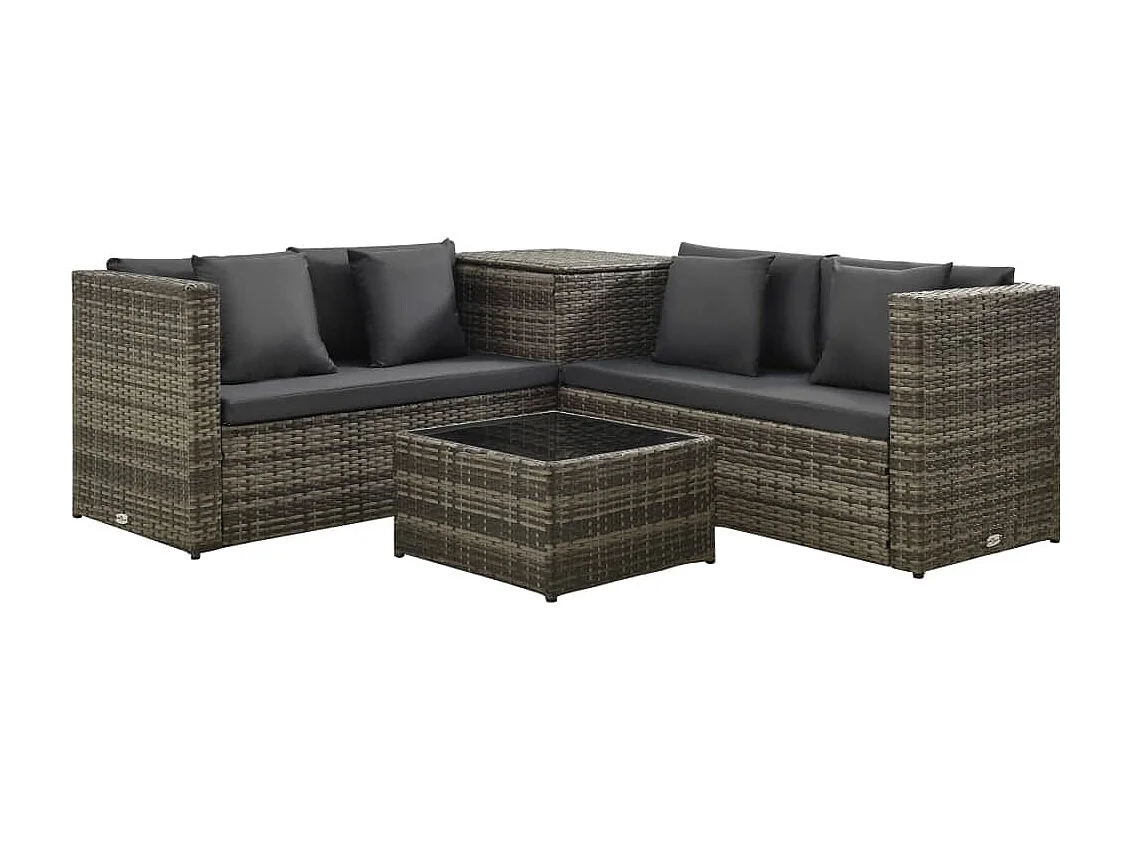 Salon de jardin 4 pcs avec coussins Résine tressée Gris 20