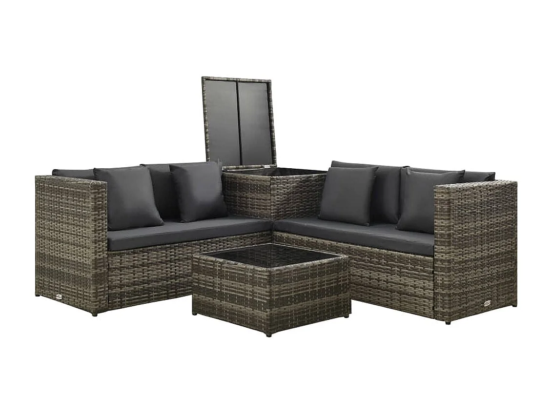 Salon de jardin 4 pcs avec coussins Résine tressée Gris 20