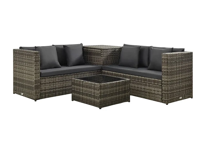 Salon de jardin 4 pcs avec coussins Résine tressée Gris 20