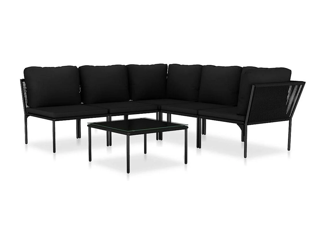 Salon de jardin 6 pcs avec coussins Noir PVC