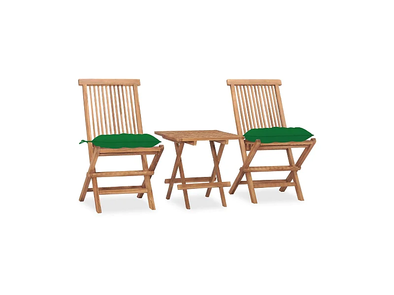 Mobilier à dîner d'extérieur pliable avec coussin 3 pcs Teck 50