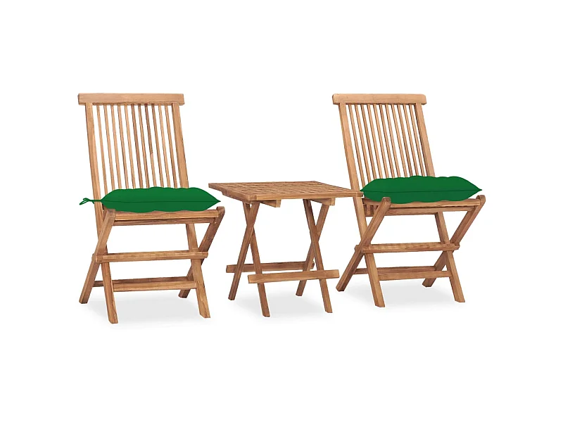 Mobilier à dîner d'extérieur pliable avec coussin 3 pcs Teck 50