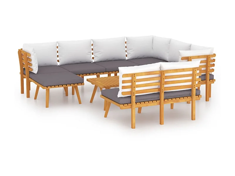 Salon de jardin 9 pcs avec coussins Bois d'acacia solide 3