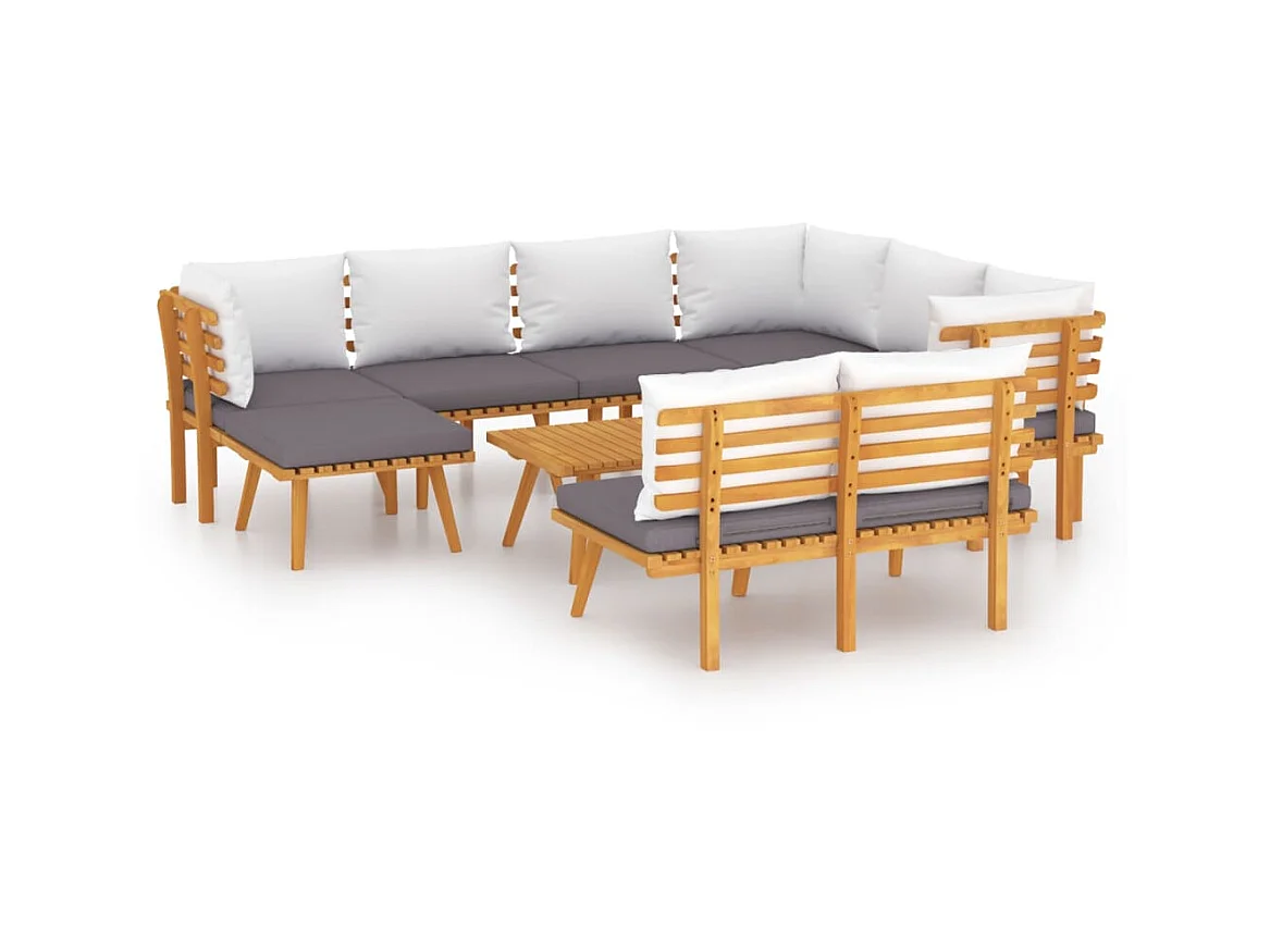 Salon de jardin 9 pcs avec coussins Bois d'acacia solide 3