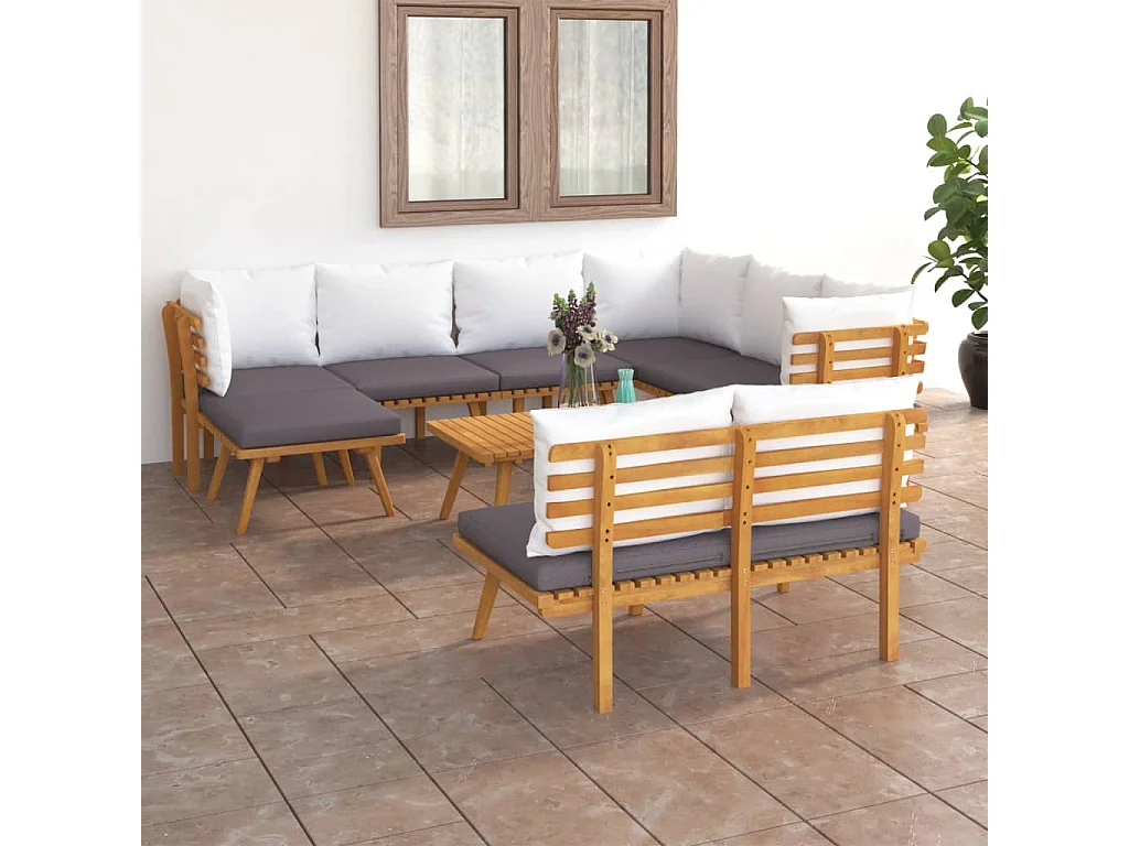 Salon de jardin 9 pcs avec coussins Bois d'acacia solide 3