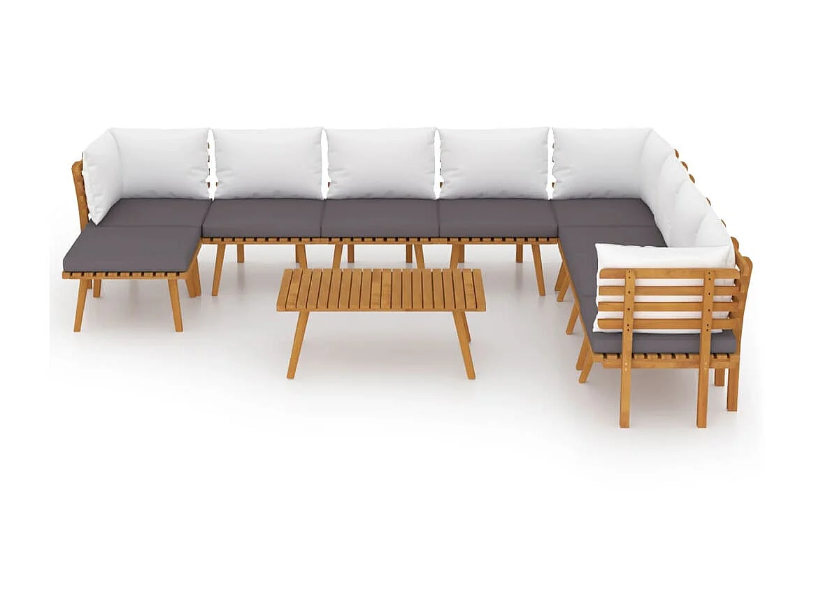 Salon de jardin 9 pcs avec coussins Bois d'acacia solide 3