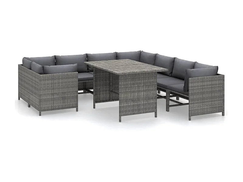 Salon de jardin 9 pcs avec coussins Résine tressée Gris 35