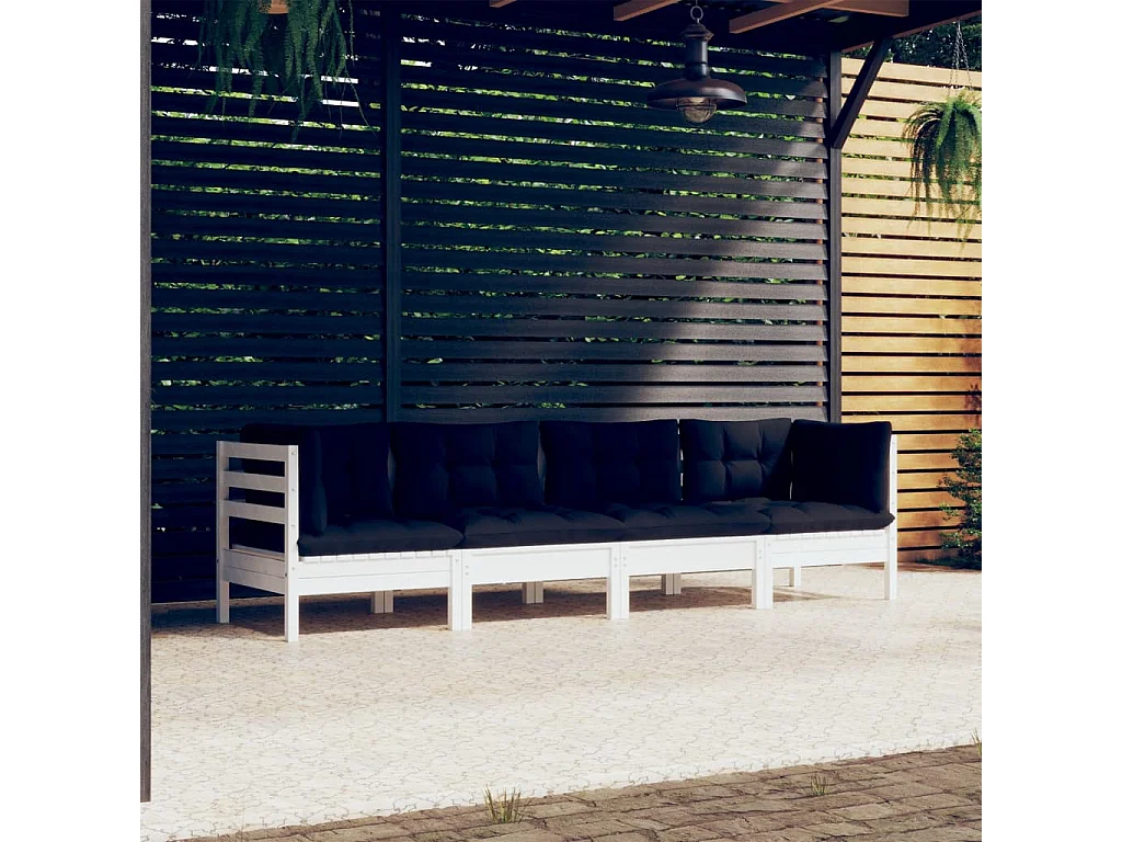 Salon de jardin 4 pcs avec coussins Bois de pin massif