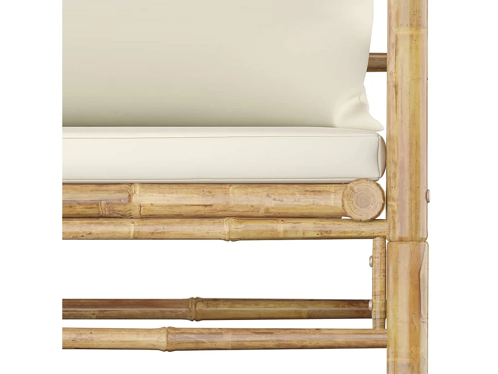 Salon de jardin 6 pcs avec coussins blanc crème Bambou