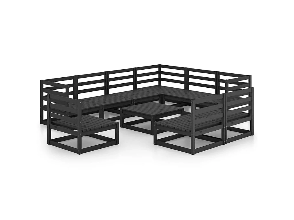 Salon de jardin 10 pcs Noir Bois de pin massif 5