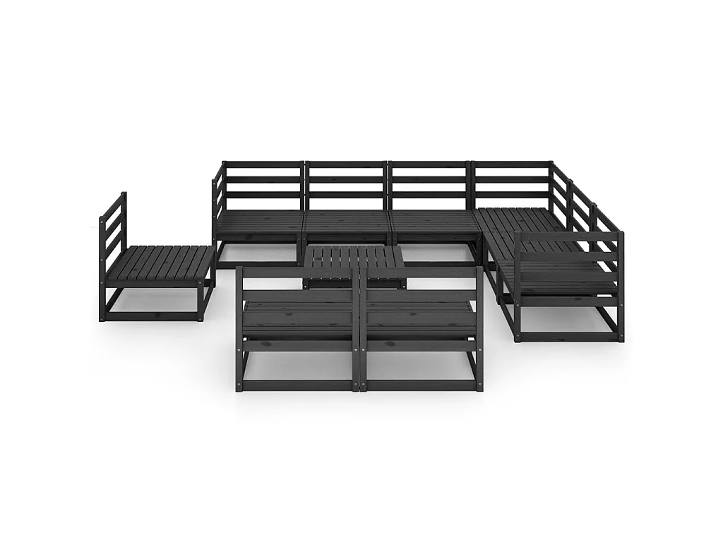Salon de jardin 10 pcs Noir Bois de pin massif 5
