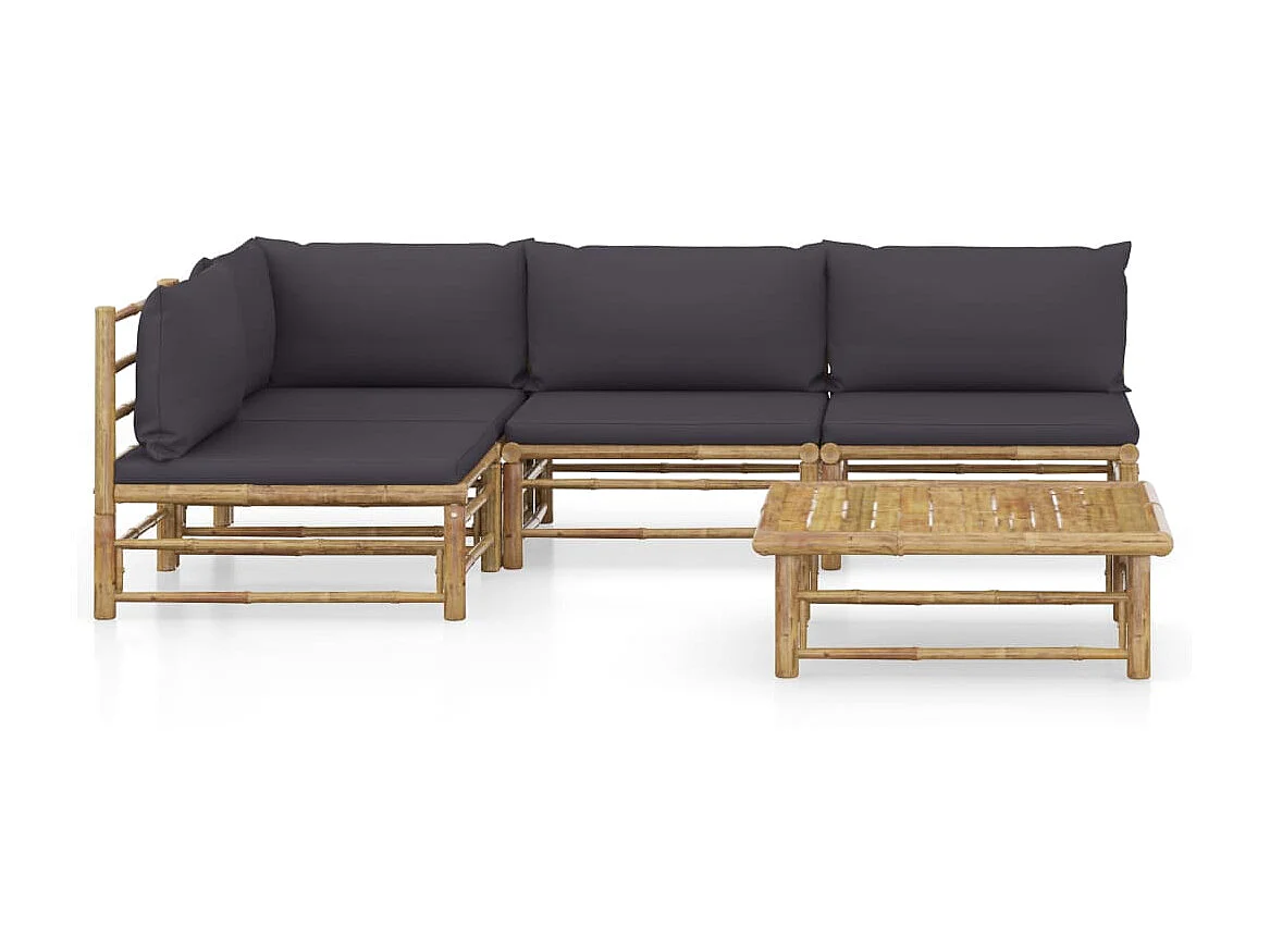 Salon de jardin 5 pcs avec coussins gris foncé Bambou 4