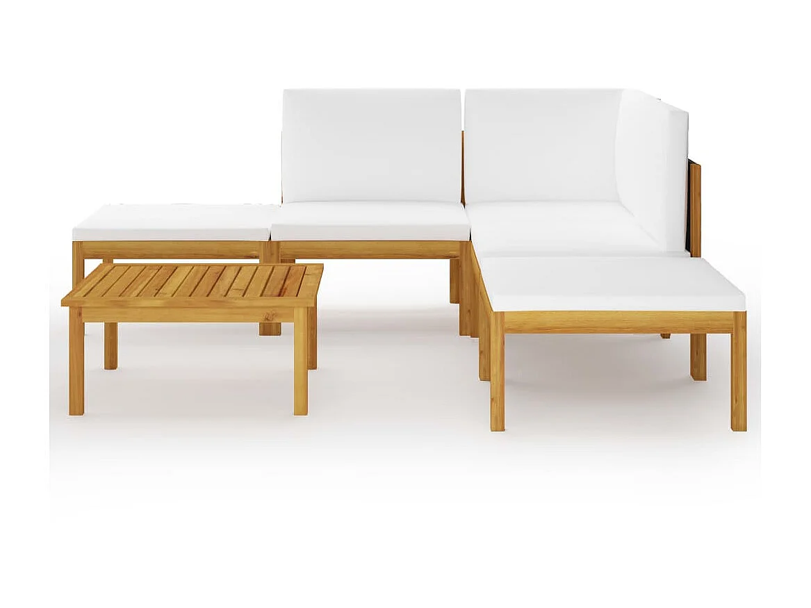 Salon de jardin 6 pcs avec coussins Crème Bois d'acacia solide 2