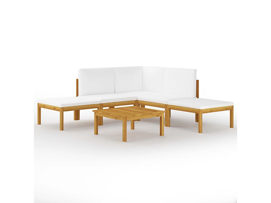 Salon de jardin 6 pcs avec coussins Crème Bois d'acacia solide 2