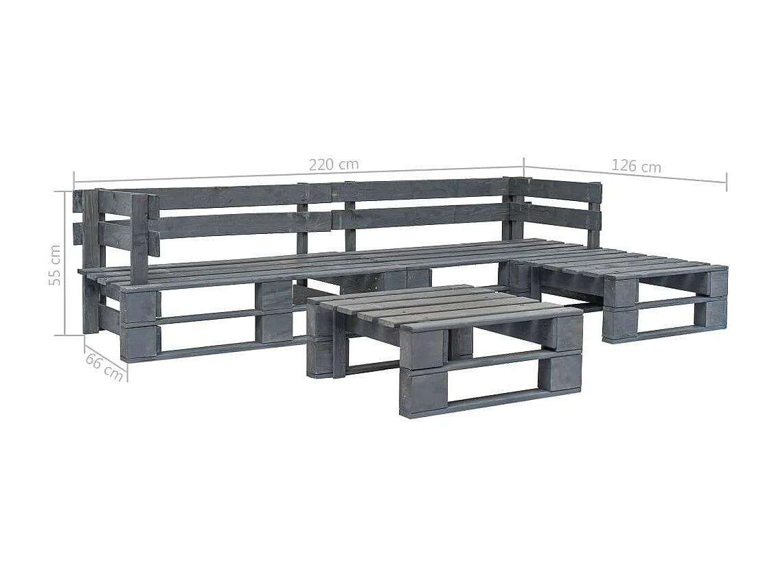 Salon de jardin palette 4 pcs Bois Gris 2