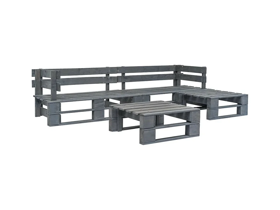 Salon de jardin palette 4 pcs Bois Gris 2