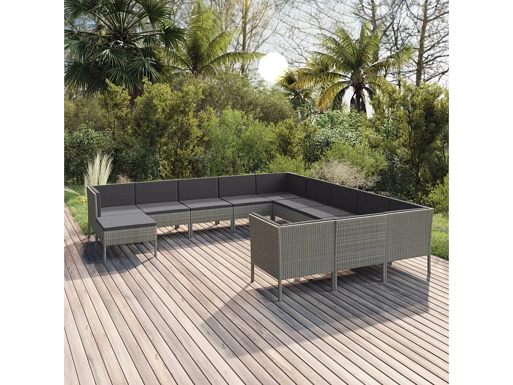 Salon de jardin 12 pcs avec coussins Résine tressée Gris 12