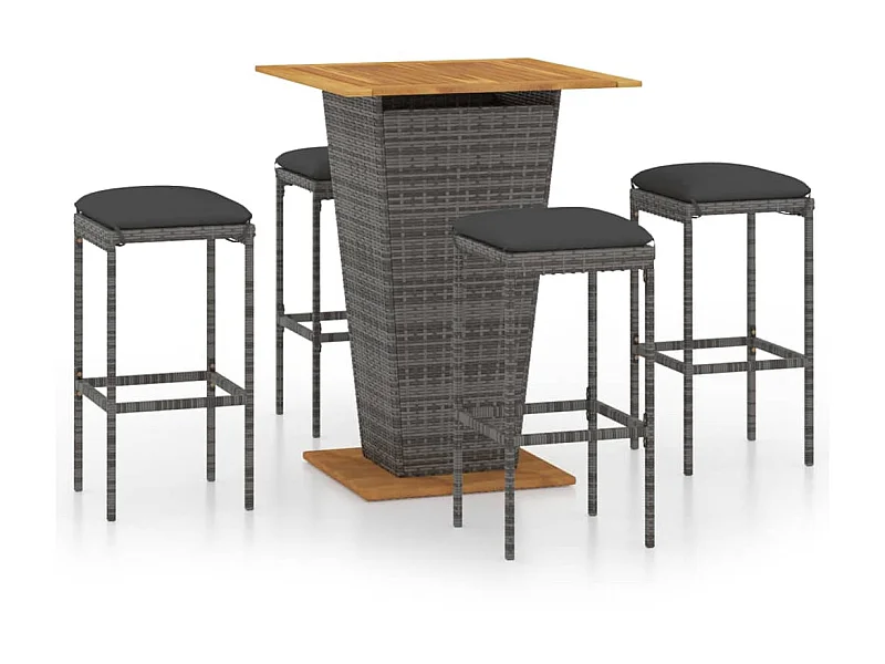 Ensemble de bar de jardin 5 pcs et coussins Résine tressée Gris 13