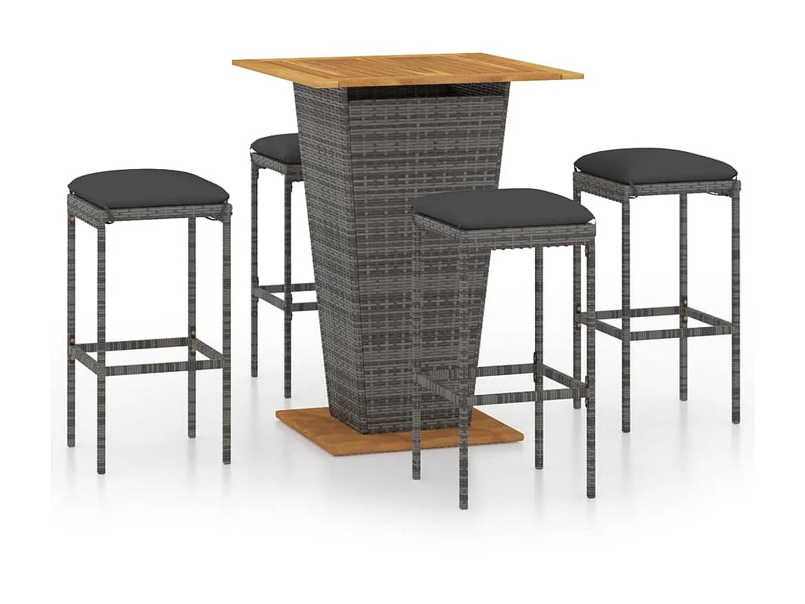 Ensemble de bar de jardin 5 pcs et coussins Résine tressée Gris 13