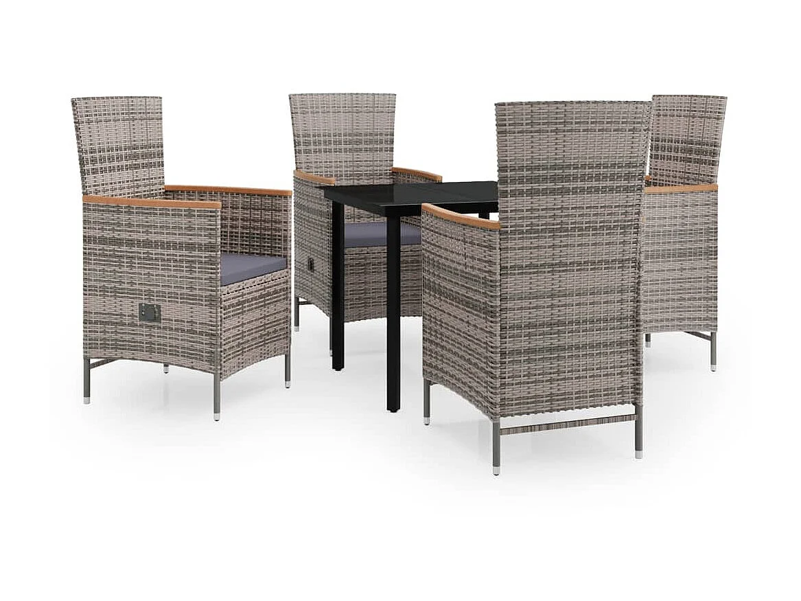 Ensemble de salle à manger de jardin avec coussins 5 pcs Gris 2