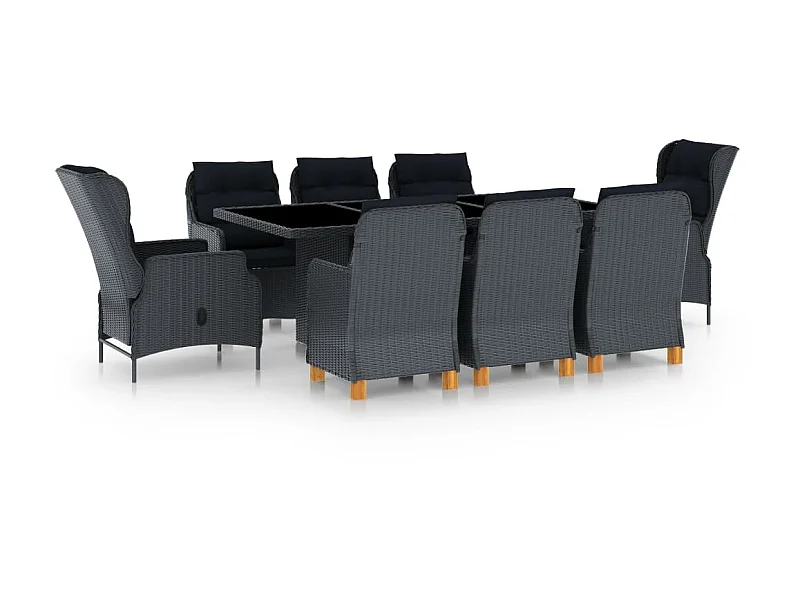 Mobilier à dîner 9 pcs avec coussins Résine tressée Gris foncé 11