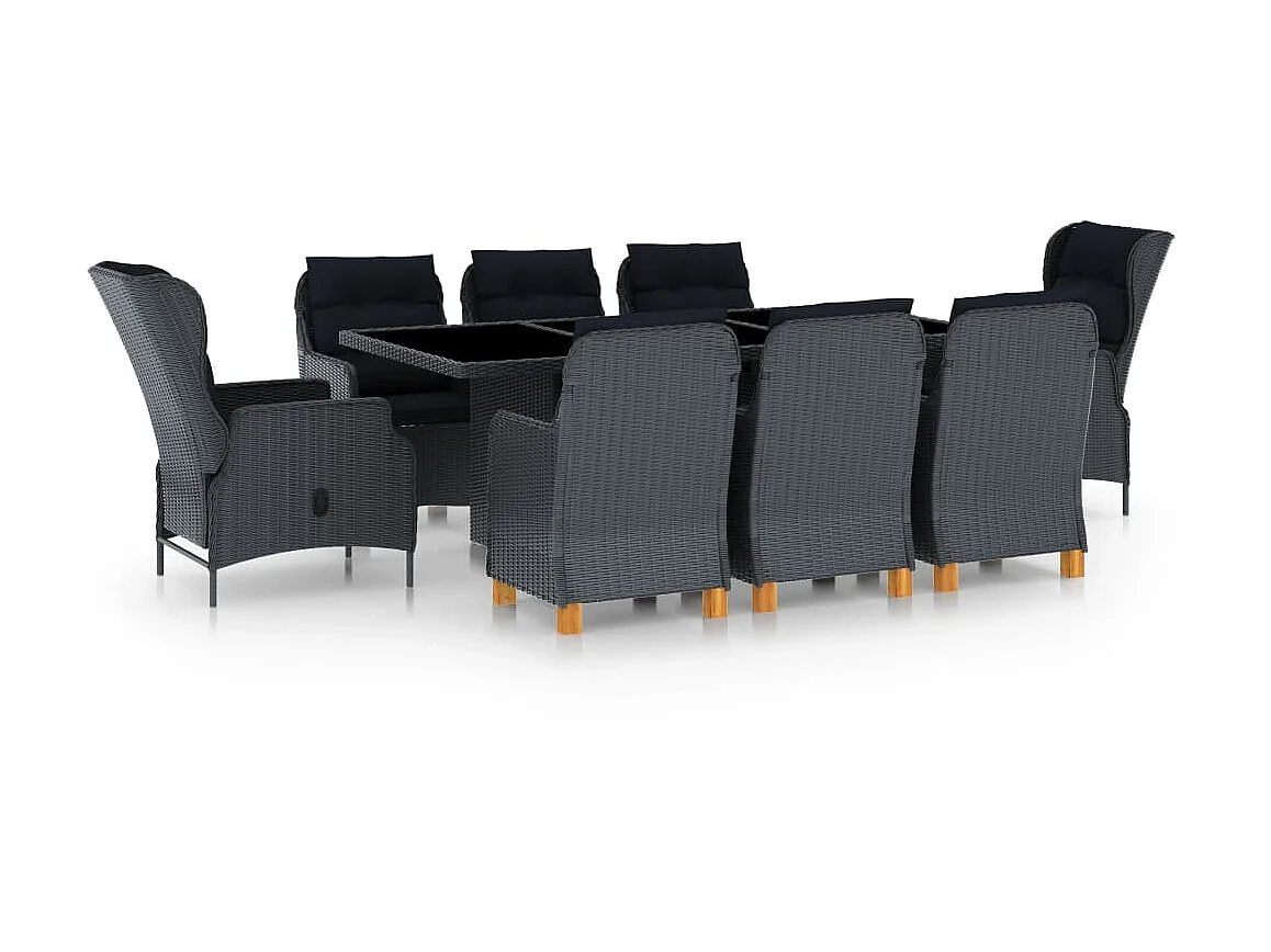 Mobilier à dîner 9 pcs avec coussins Résine tressée Gris foncé 11