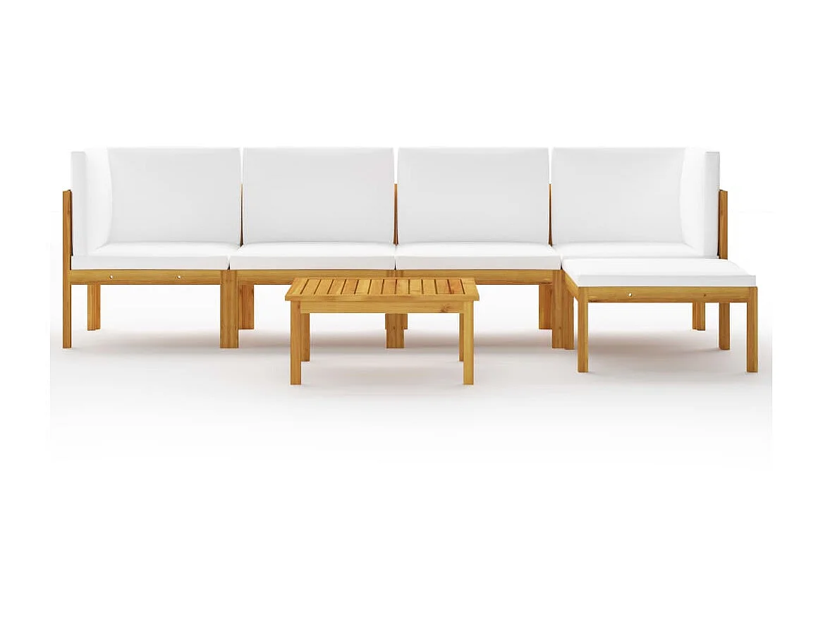 Salon de jardin 6 pcs avec coussins Crème Bois d'acacia solide 6