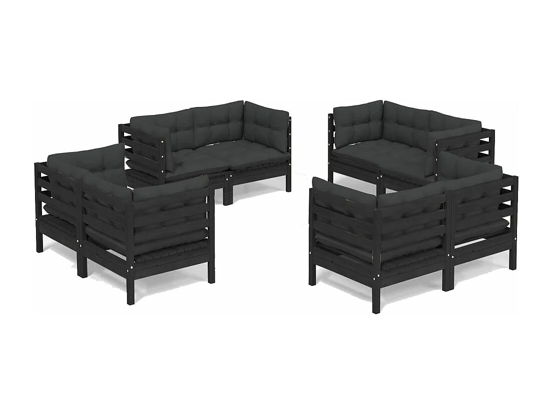 Salon de jardin 8 pcs avec coussins anthracite Bois de pin 5