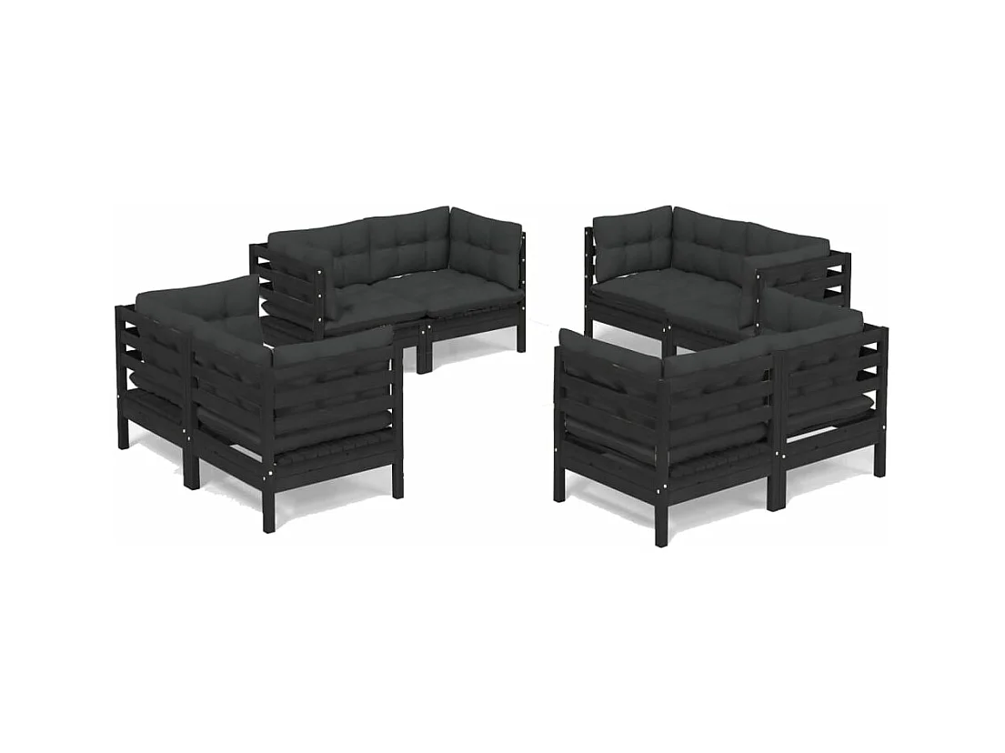 Salon de jardin 8 pcs avec coussins anthracite Bois de pin 5