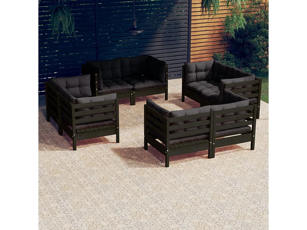 Salon de jardin 8 pcs avec coussins anthracite Bois de pin 5