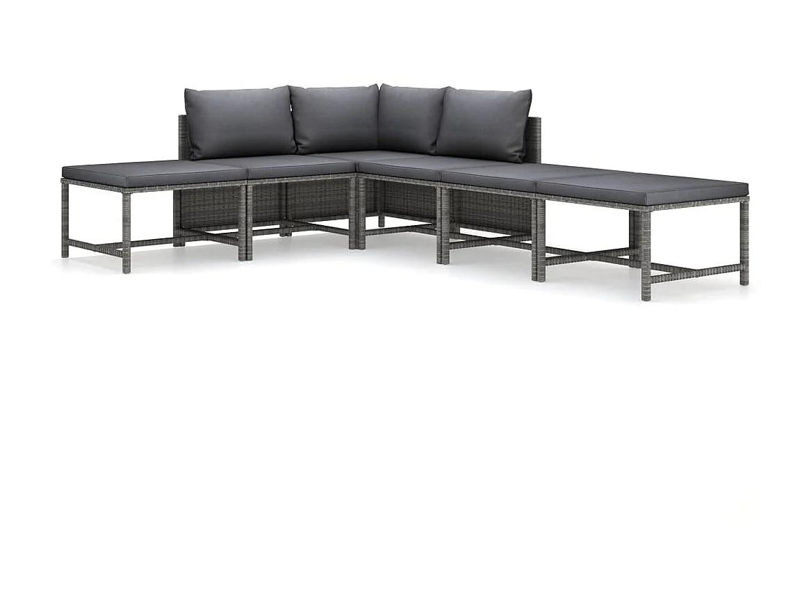 Salon de jardin 6 pcs avec coussins Résine tressée Gris 38