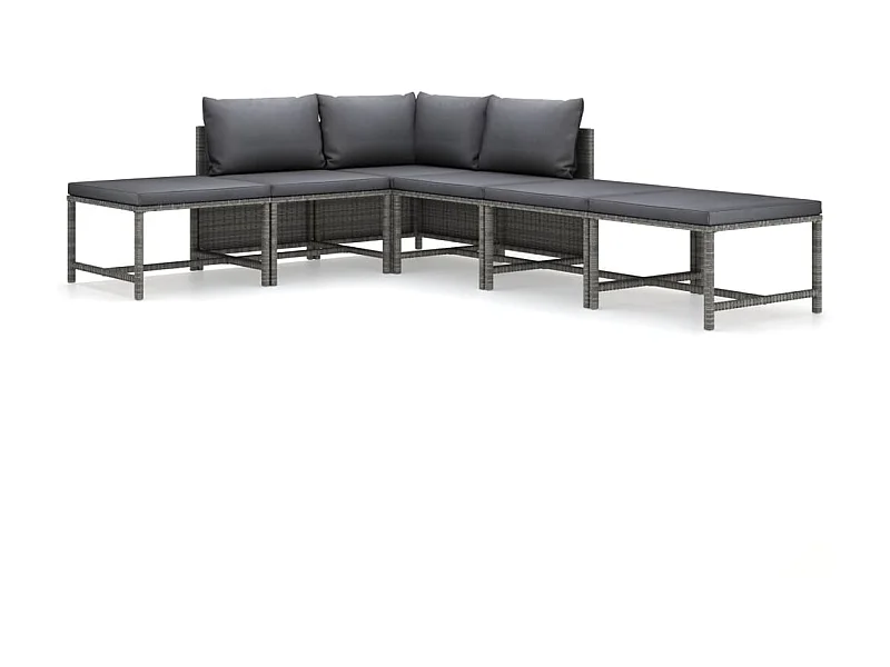 Salon de jardin 6 pcs avec coussins Résine tressée Gris 38