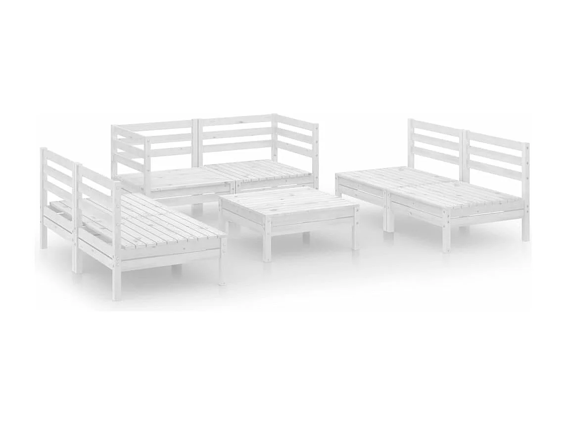 Salon de jardin 7 pcs Blanc Bois de pin massif 28