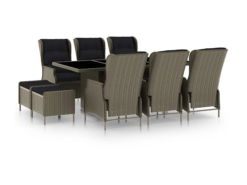 Mobilier à dîner jardin 9 pcs et coussins Résine tressée Marron 2