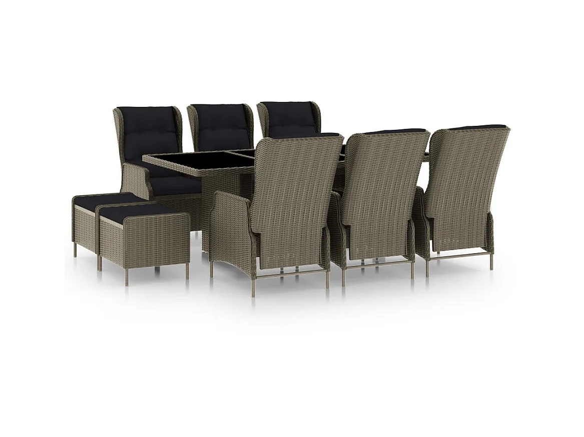 Mobilier à dîner jardin 9 pcs et coussins Résine tressée Marron 2