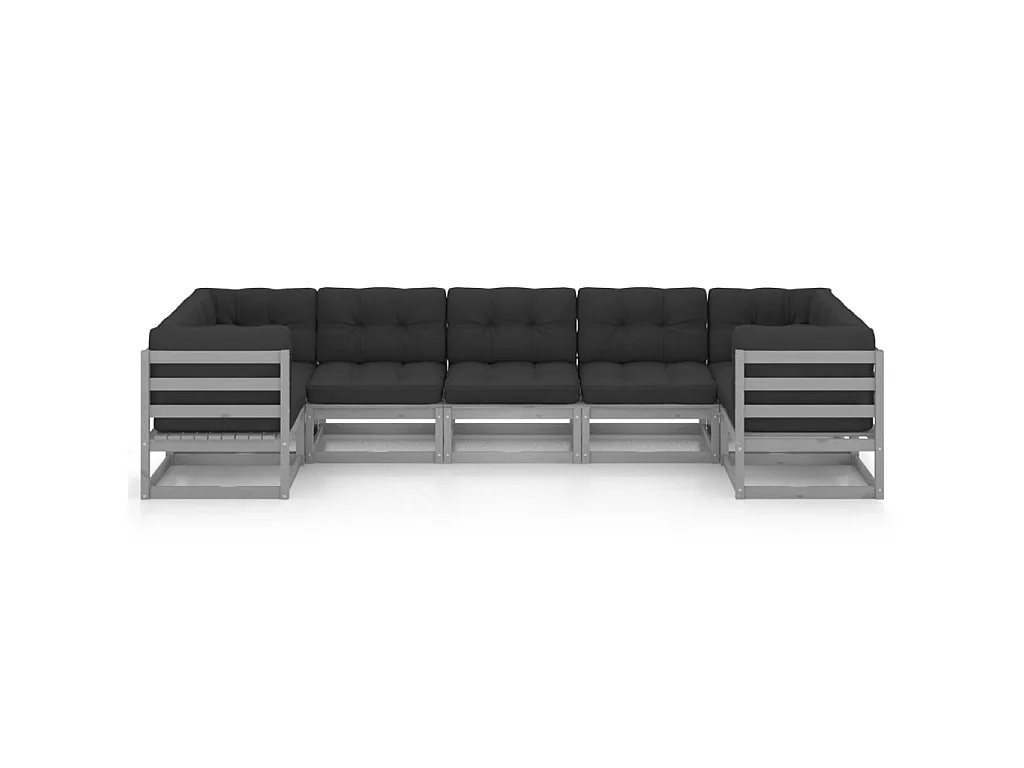 Salon de jardin 7 pcs avec coussins Gris Bois de pin massif 7