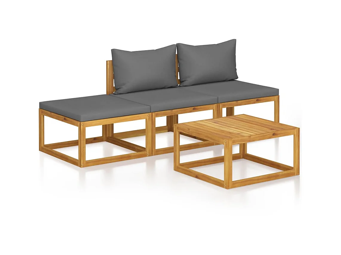 Salon de jardin 4 pcs avec coussin Bois d'acacia solide 2
