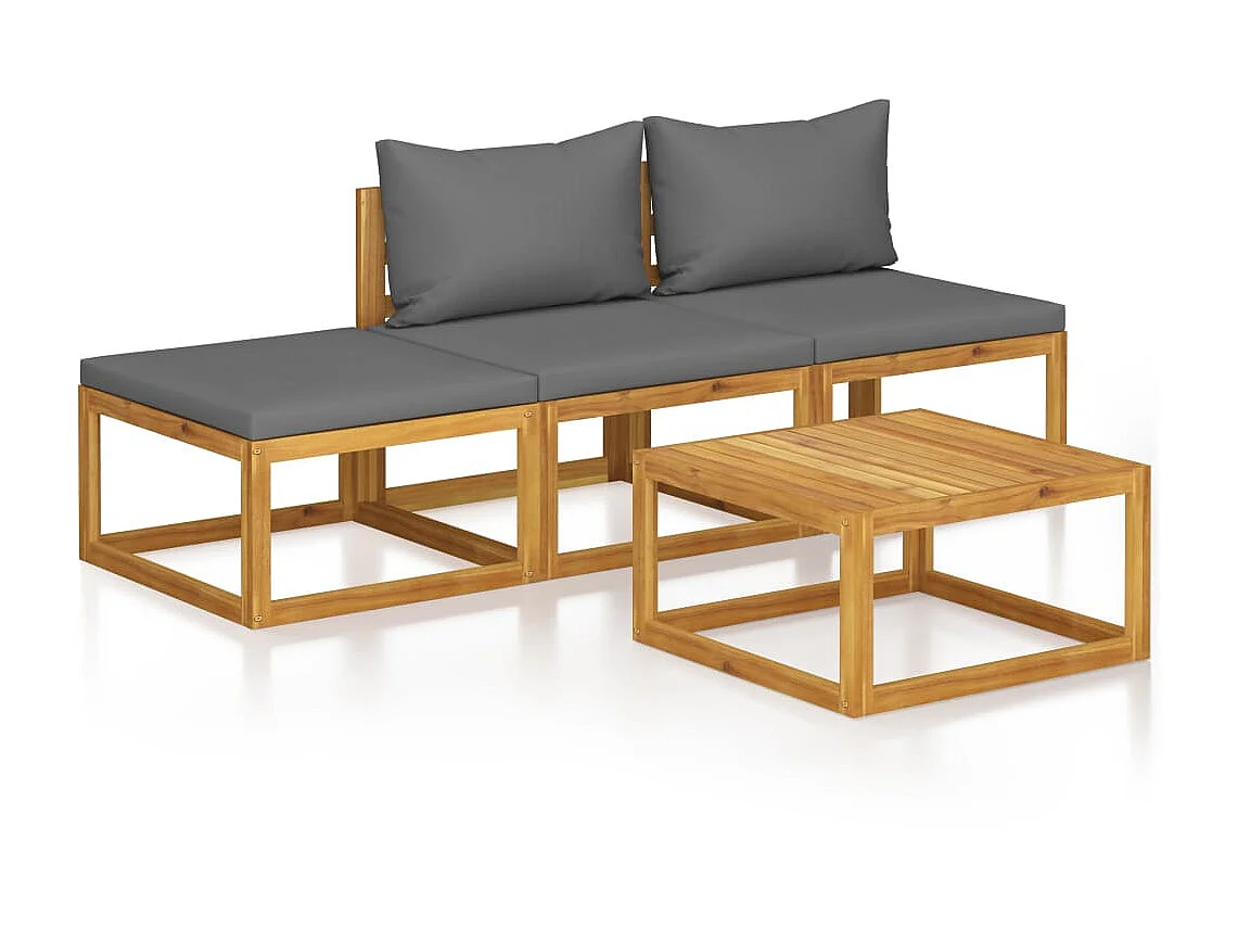 Salon de jardin 4 pcs avec coussin Bois d'acacia solide 2