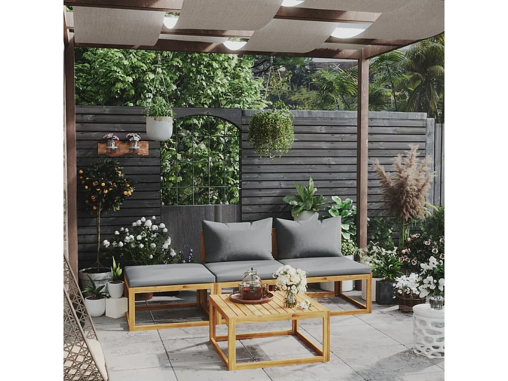 Salon de jardin 4 pcs avec coussin Bois d'acacia solide 2