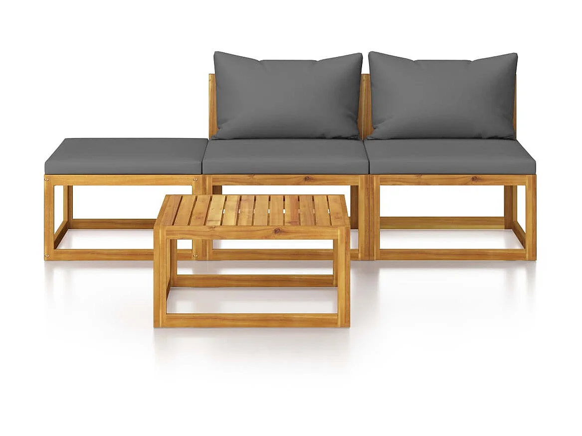 Salon de jardin 4 pcs avec coussin Bois d'acacia solide 2