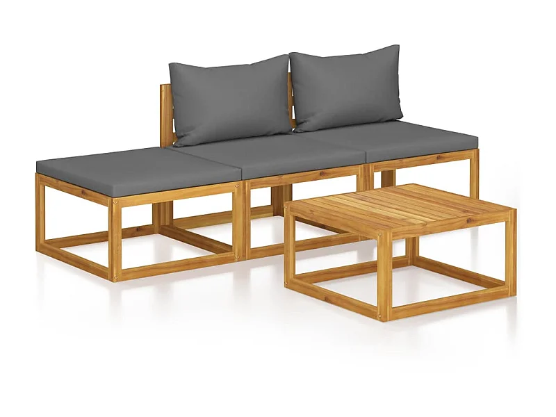 Salon de jardin 4 pcs avec coussin Bois d'acacia solide 2