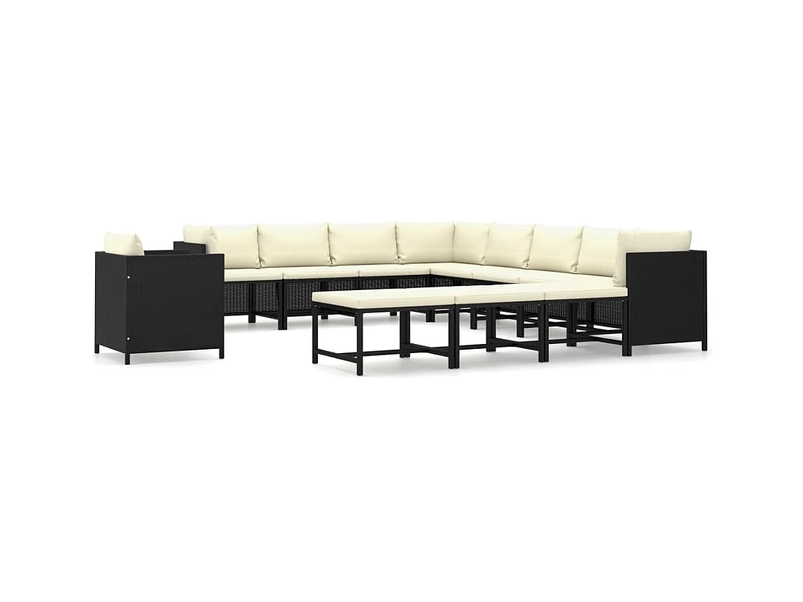 Salon de jardin 12 pcs avec coussins Résine tressée Noir 12