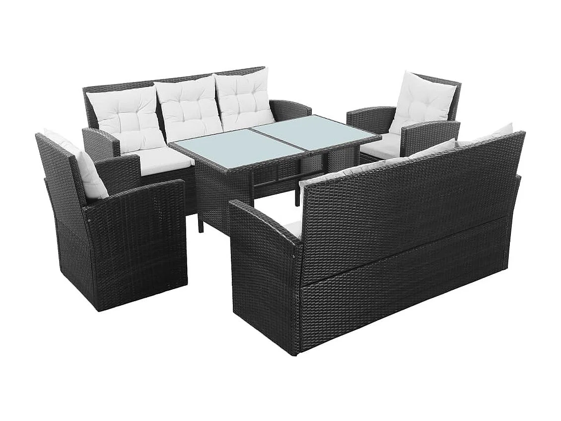 Salon de jardin 5 pcs avec coussins Résine tressée Noir 24