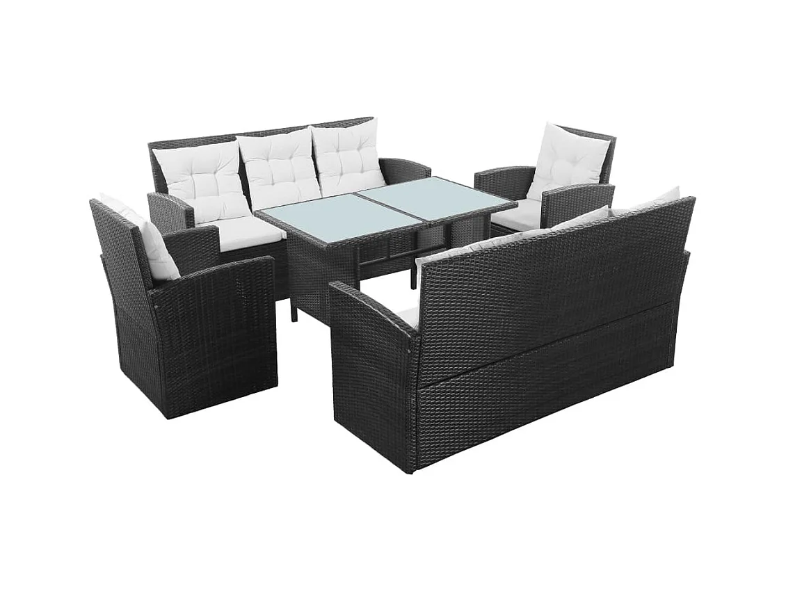 Salon de jardin 5 pcs avec coussins Résine tressée Noir 24