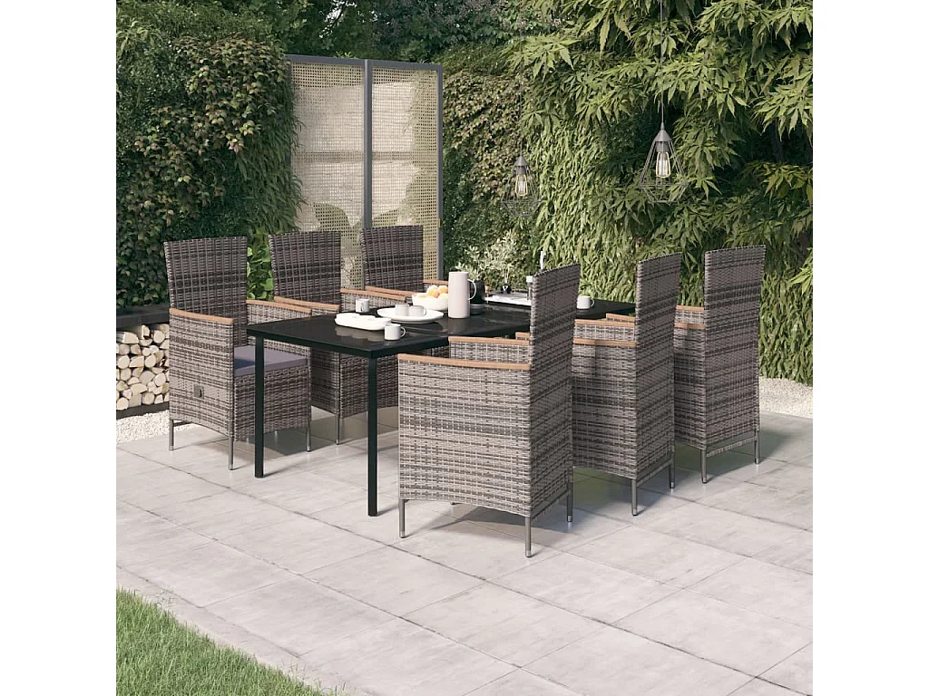 Ensemble de salle à manger de jardin avec coussins 7 pcs Gris 3