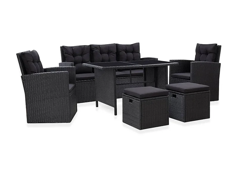 Salon de jardin 6 pcs avec coussins Résine tressée Noir 60