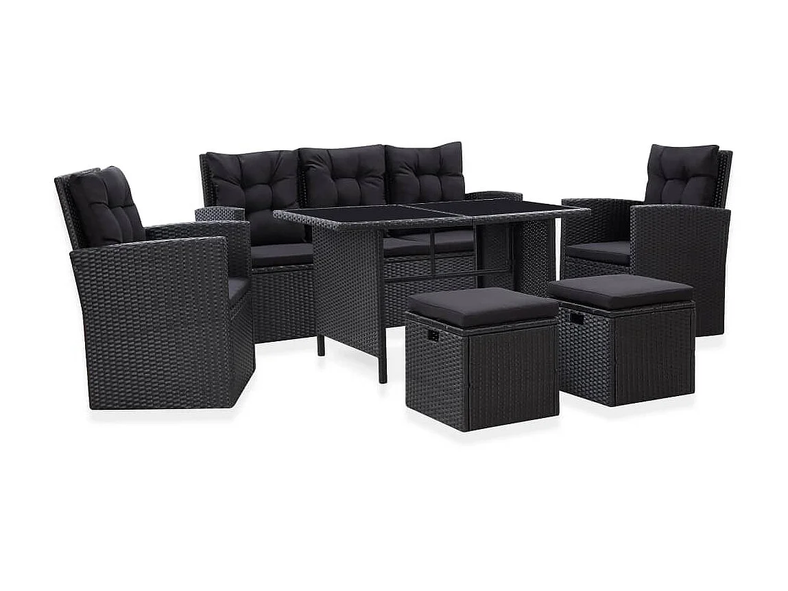 Salon de jardin 6 pcs avec coussins Résine tressée Noir 60
