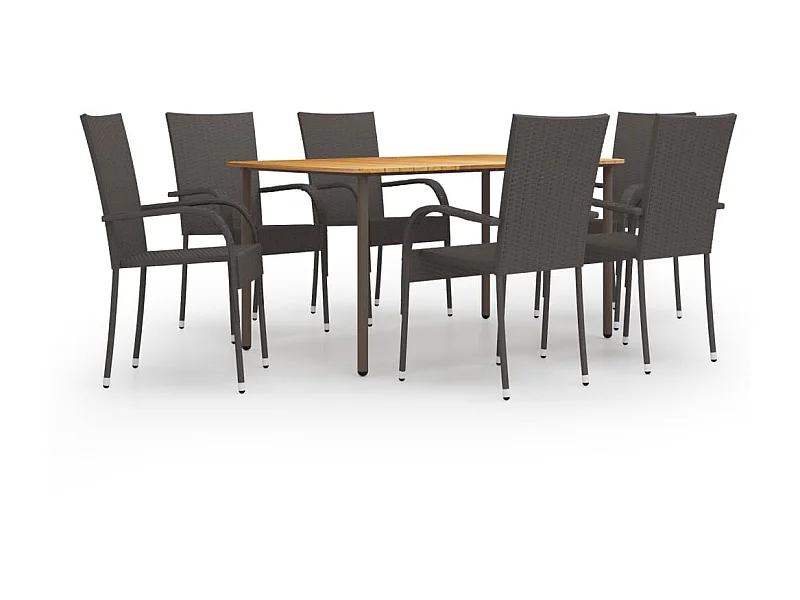 Ensemble de salle à manger de jardin 7pcs Résine tressée Marron 3