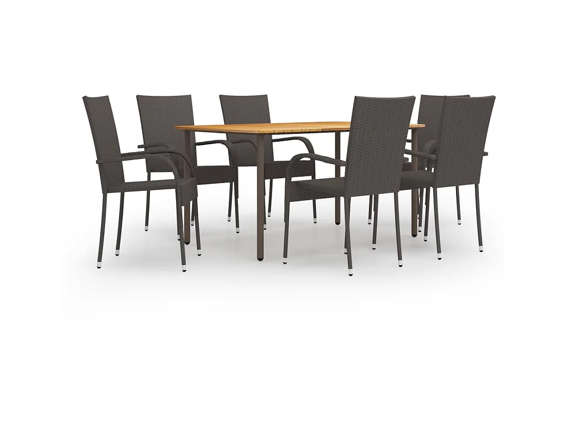 Ensemble de salle à manger de jardin 7pcs Résine tressée Marron 3