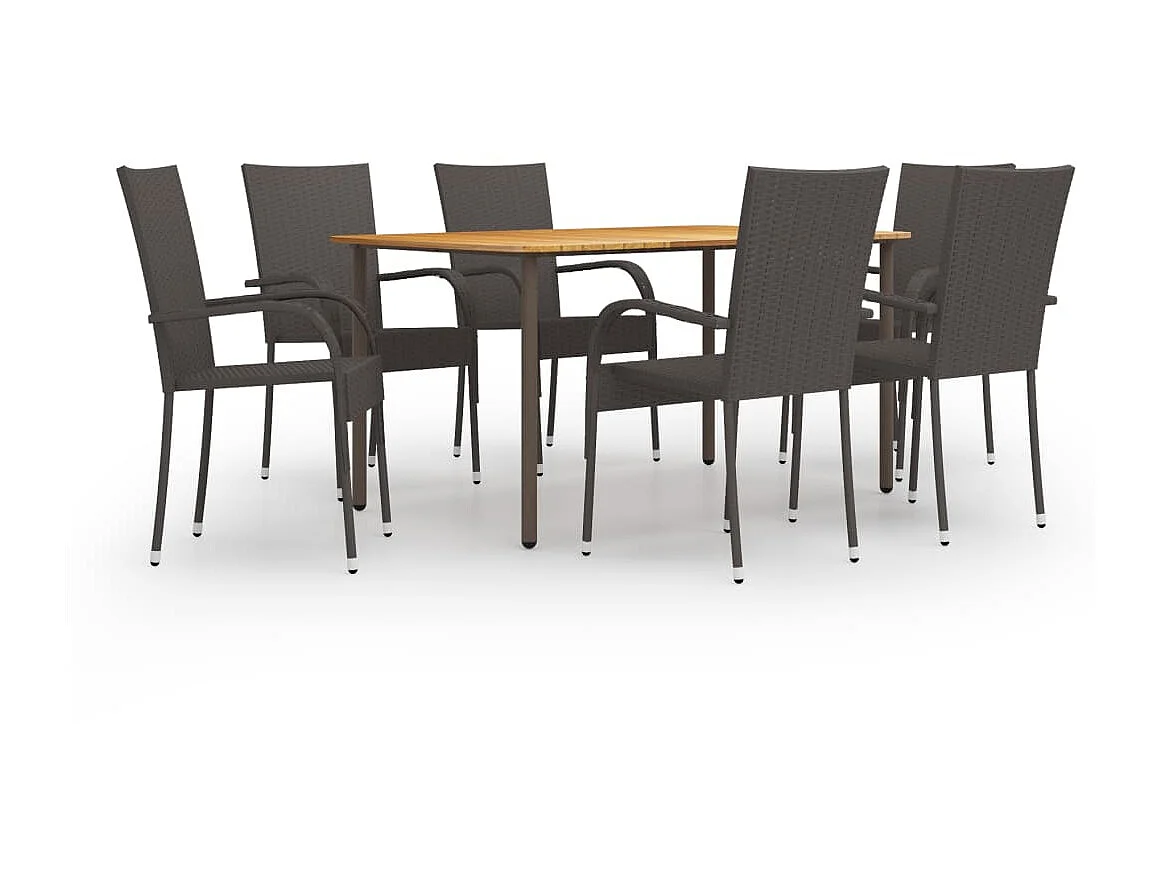 Ensemble de salle à manger de jardin 7pcs Résine tressée Marron 3